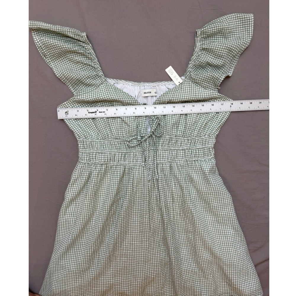 Hollister Sage Green Gingham Ruffle Mini Dress Built-in Shorts L - Picture 7 of 7